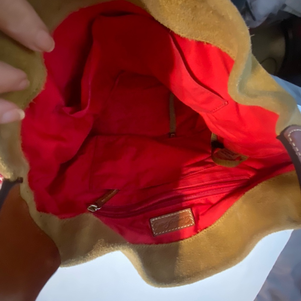 Dooney & Bourke Tan Suede Hobo Shoulder Bag. - Picture 7 of 12
